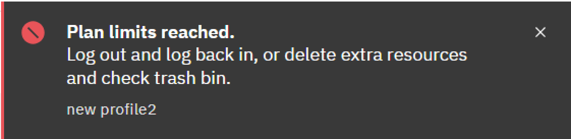Example of subscription limit reached error
