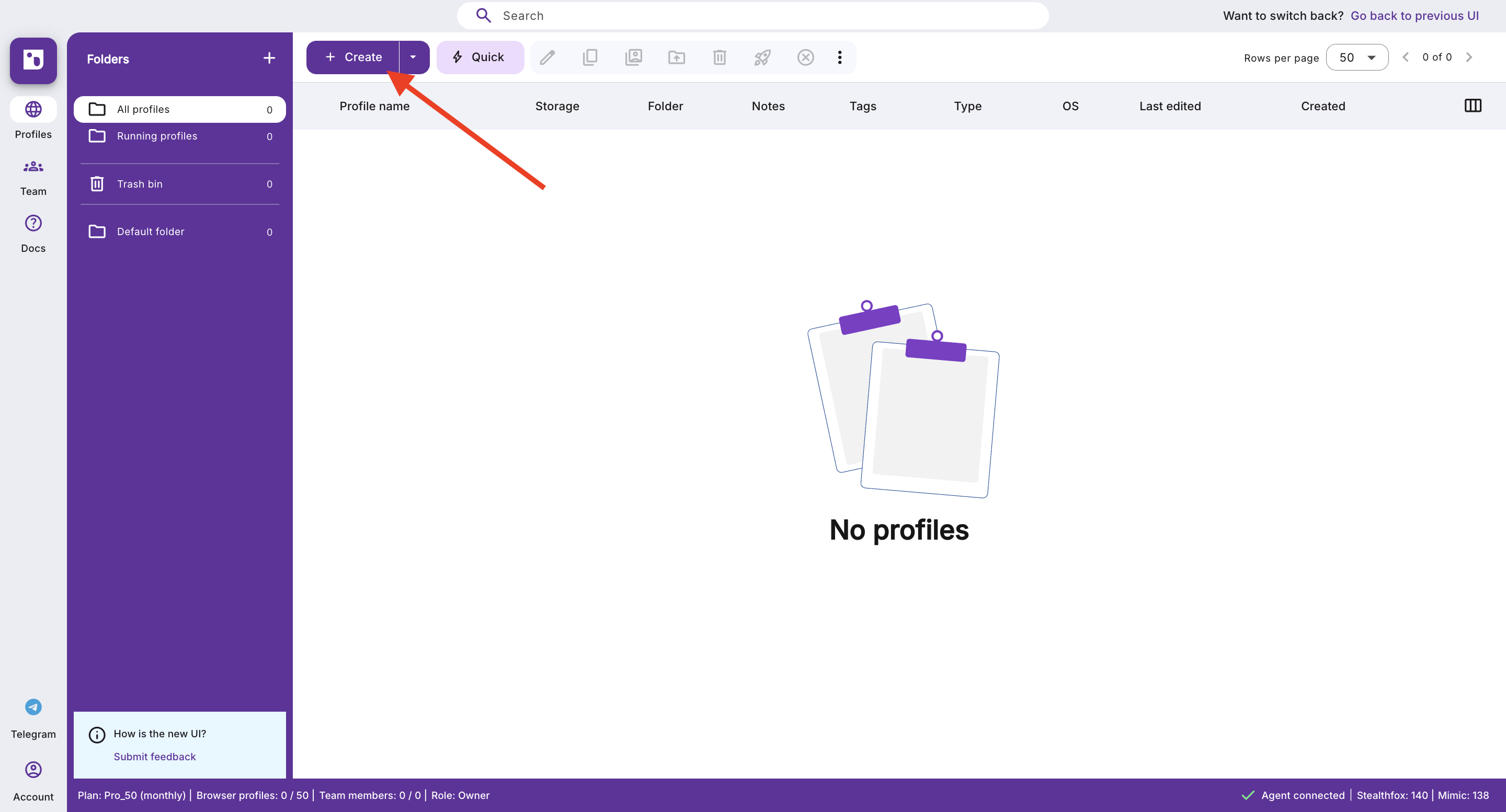 Create profile screenshot