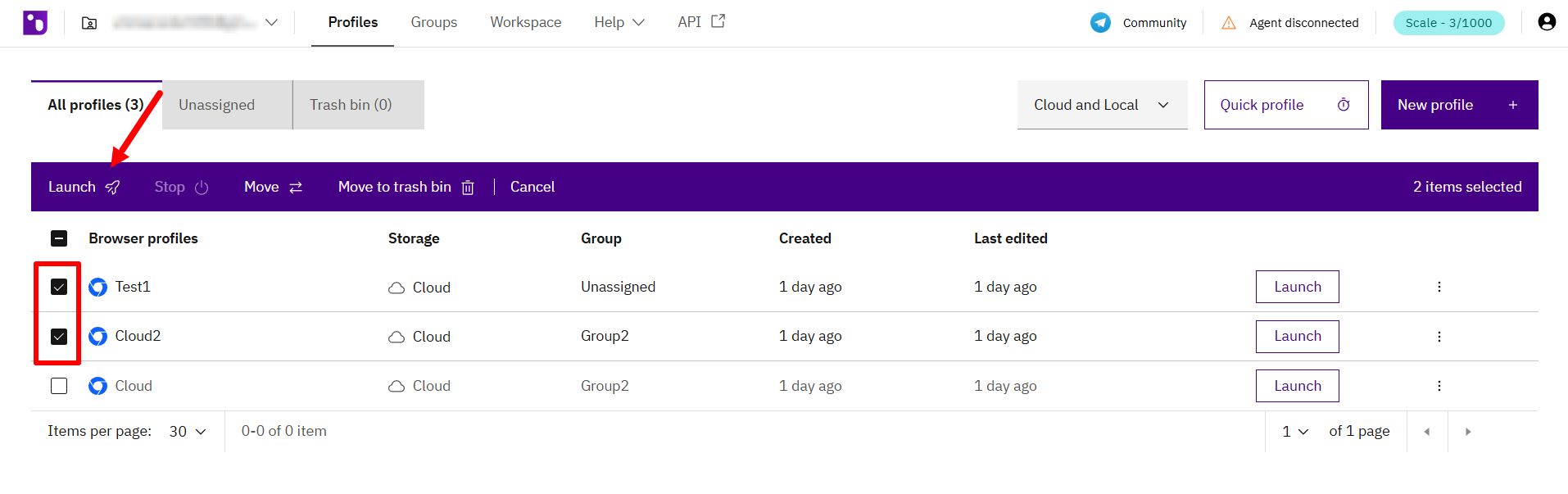 Bulk actions interface showing checkboxes and available actions