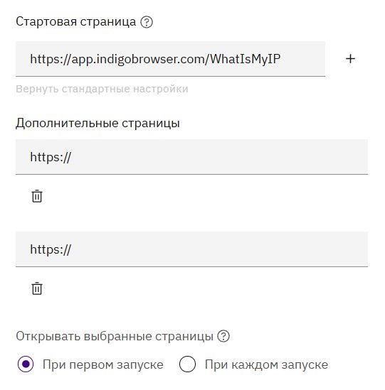 Настройка стартовой страницы в Indigo X