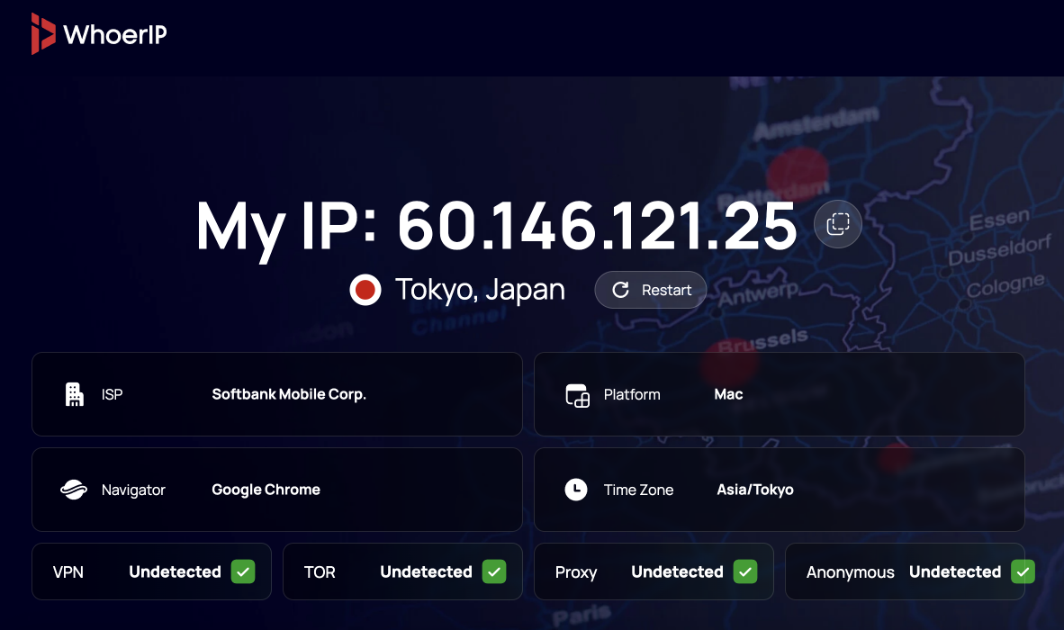 Checking fingerprint on Whoer IP / Pixelscan