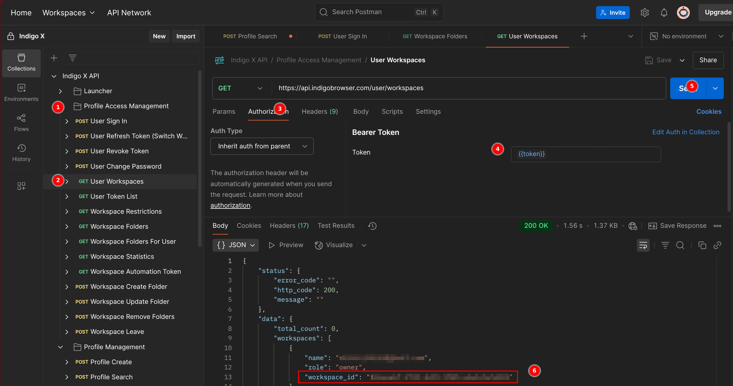 Ответ GET User Workspaces
